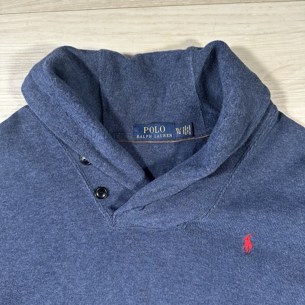 Polo Ralph Lauren Blue Shawl Collar Pullover Sweater Mens XL 100% Cotton Preppy - Picture 5 of 8